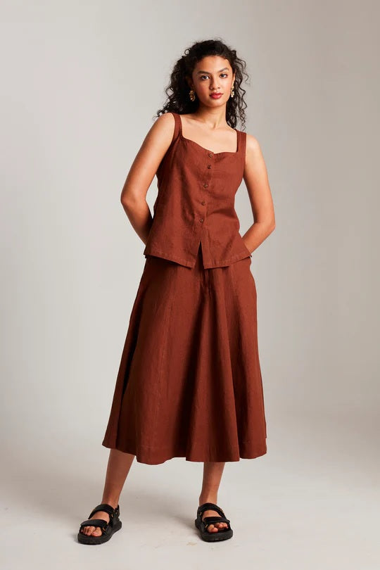 Linen Side Slit Top & Skirt Set