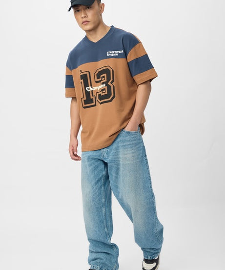 Colourblock Teal Terrain Oversized T-Shirts