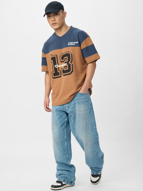 Colourblock Teal Terrain Oversized T-Shirts