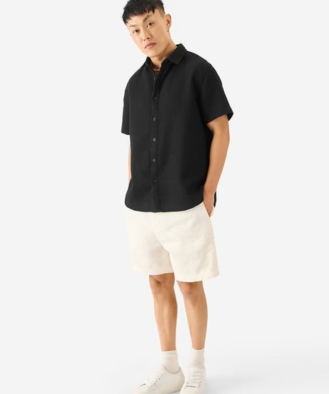 Midnight Black Men Textured Shirts