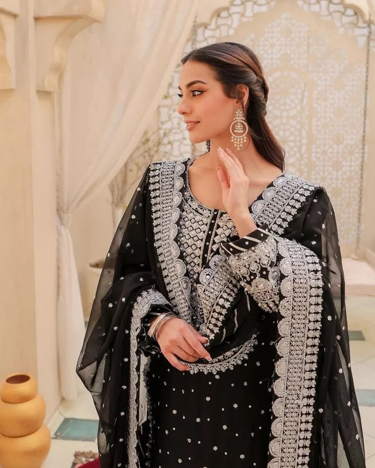 Bollywood Style Faux Georgette Top Sharara With Dupatta