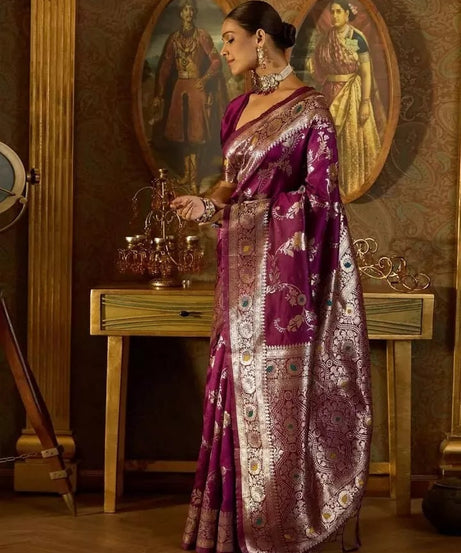 Banarasi Soft Silk Saree & Blouse,Party Wedding Wear Sari & Blouse