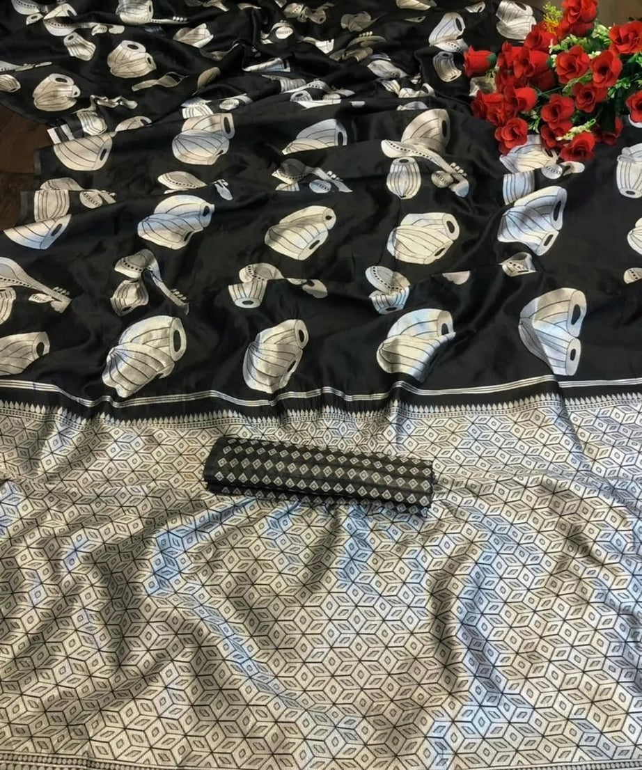 Women's Soft Lichi Silk Wedding Bollywood Sari & Blouse