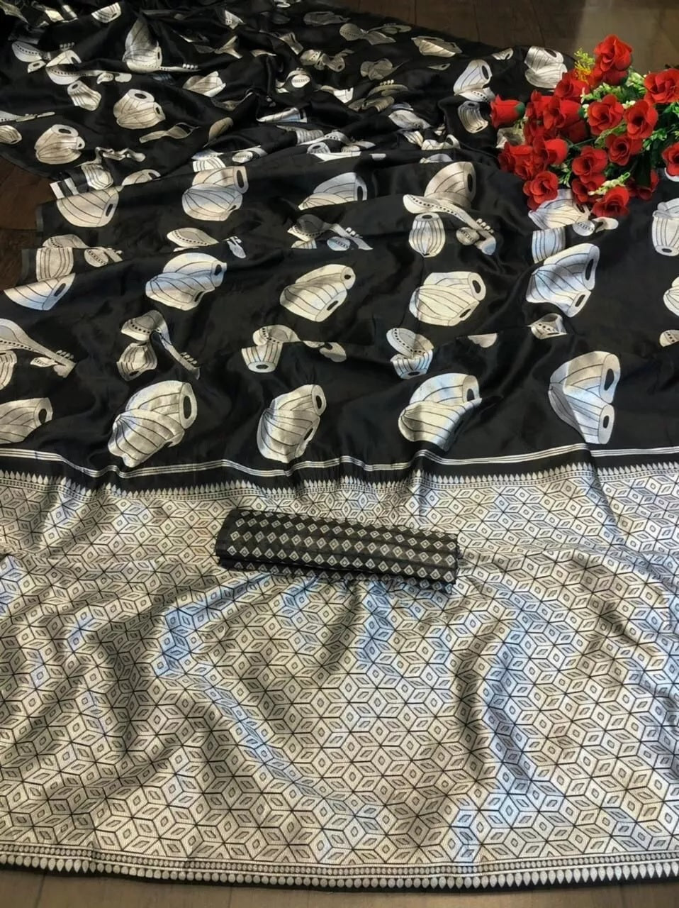 Women's Soft Lichi Silk Wedding Bollywood Sari & Blouse