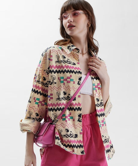 Peanuts Snoopy Zig Zag Women Boyfriend Shirts