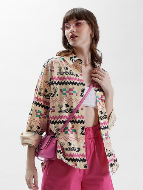 Peanuts Snoopy Zig Zag Women Boyfriend Shirts