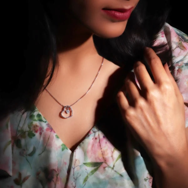 Silver Dazzling Zircon Heart Pendant With Link Chain