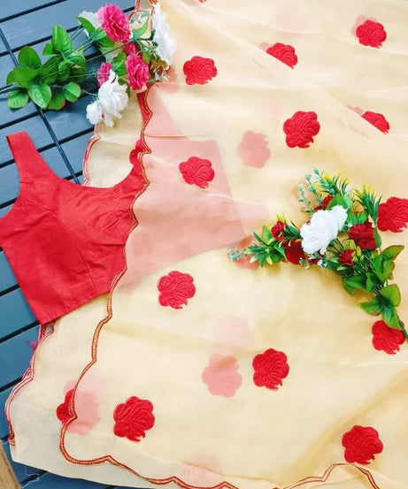 Designer Soft Light Organza Saree,Fancy Wedding Sari & Blouse