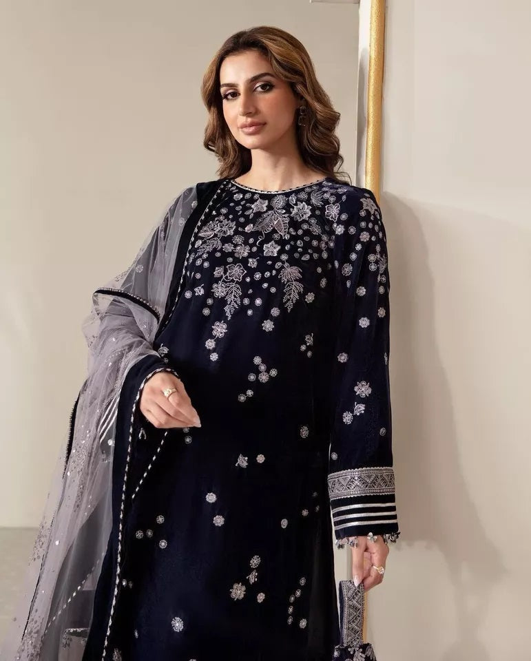 Ethnic Festival Collection Indian Stitched Viscose Velvet Top Pant Dupatta