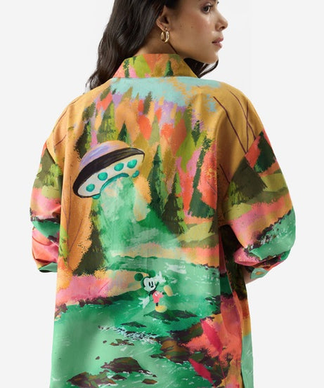 Mickey Mouse Alien Abduction Women Boyfriend Shirts