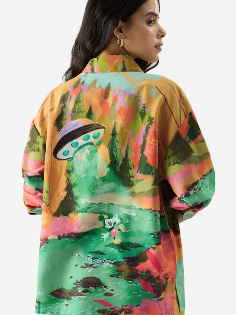 Mickey Mouse Alien Abduction Women Boyfriend Shirts