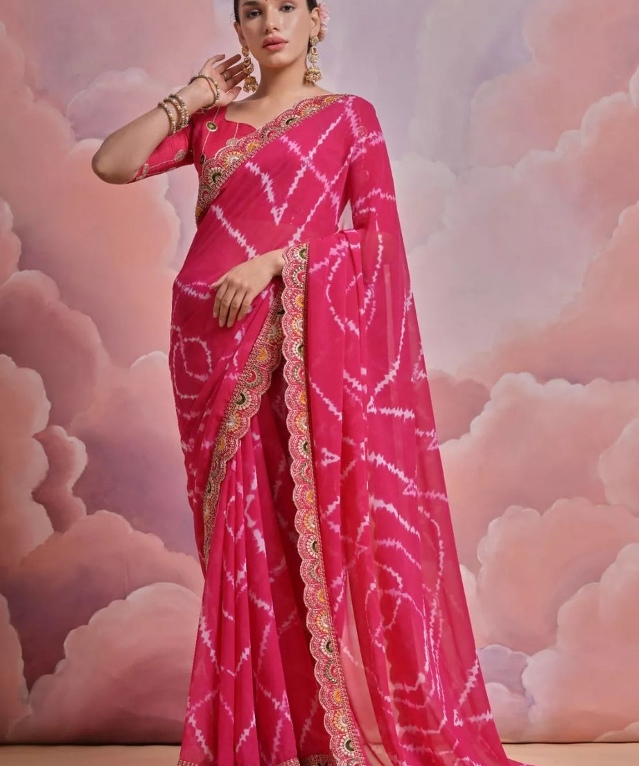 Soft Georgette Sari With Bhandhej Print And Designer Sari & Blouse