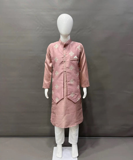 Parbon Silk With Matte Copper Sequence Work Kurta Koti Pajama Set