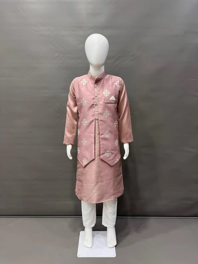 Parbon Silk With Matte Copper Sequence Work Kurta Koti Pajama Set