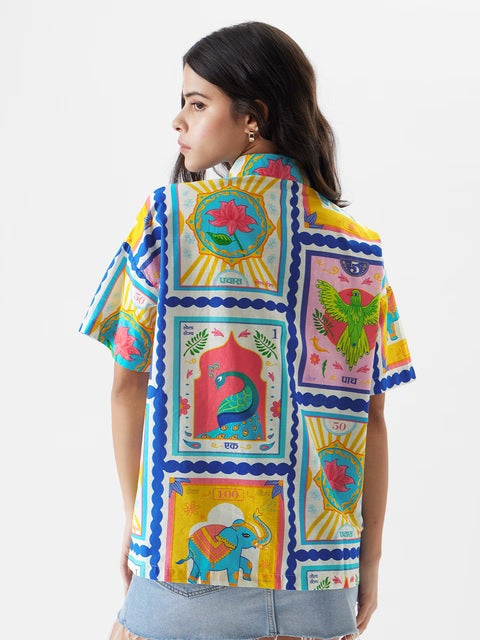 Vintage Stamps Women Boyfriend Shirts