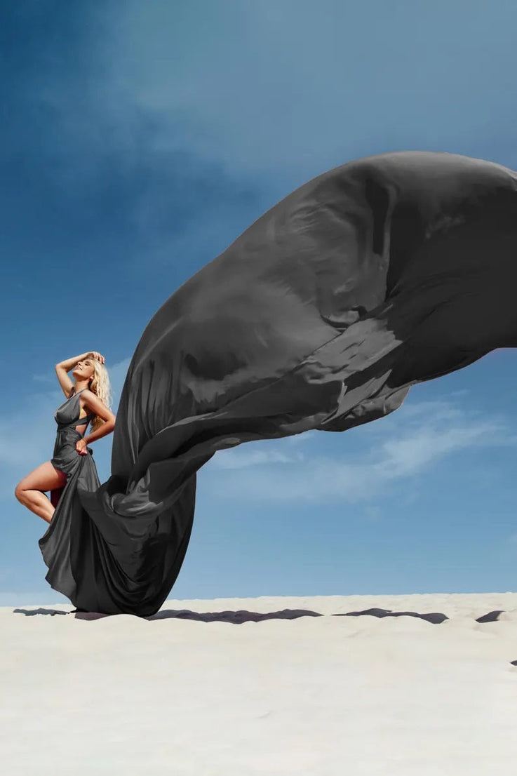 Flying Dress Black Long Flying Dress For Photoshoot Asymmetrical