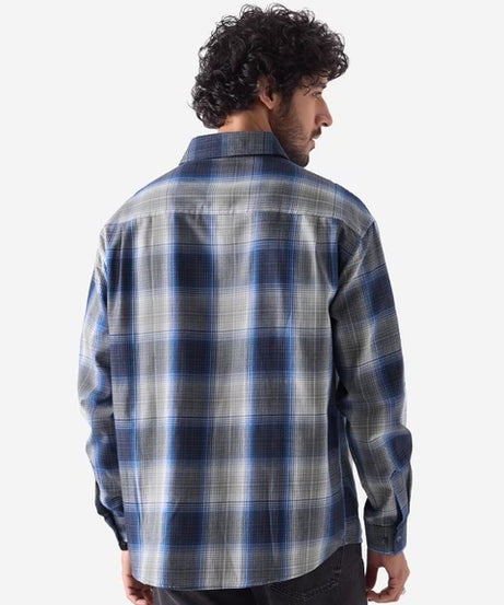 Plaid Blue & White Men Relaxed Shirts