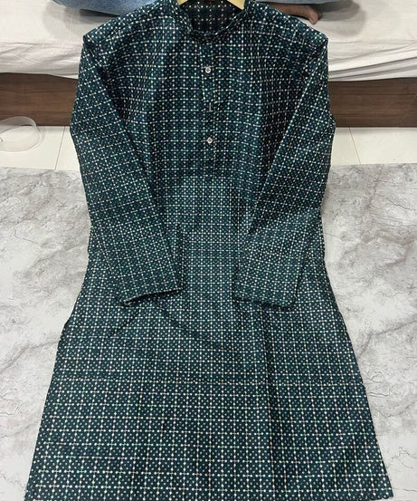 Men's Heavy Banglori Silk With Embroidery Sequence Work Kurta Pajama Set