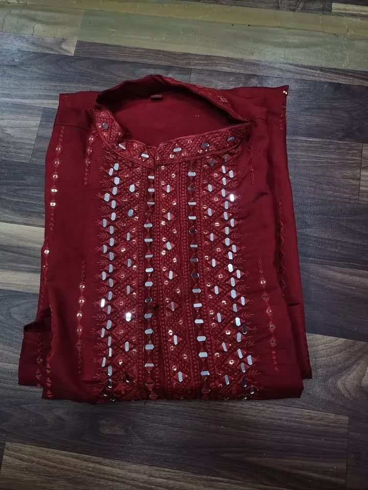 Classic Beautiful Exclusive Stitched 14 Kg Roman Silk Kurta Pajama For Mens