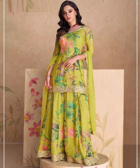 Pakistani Style Festival Ethnic Heavy Chinon Top Bottom Dupatta