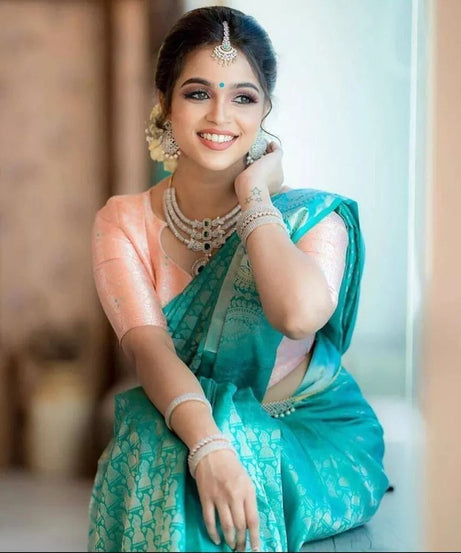 Soft Lichi Silk Beautiful Rich Pallu & Jacquard Work Saree With Blouse