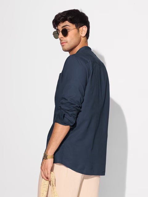 Navy Blue Cotton Linen Shirts