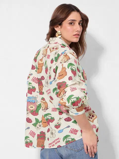 Cotton Linen Strawberry Women Boyfriend Shirts