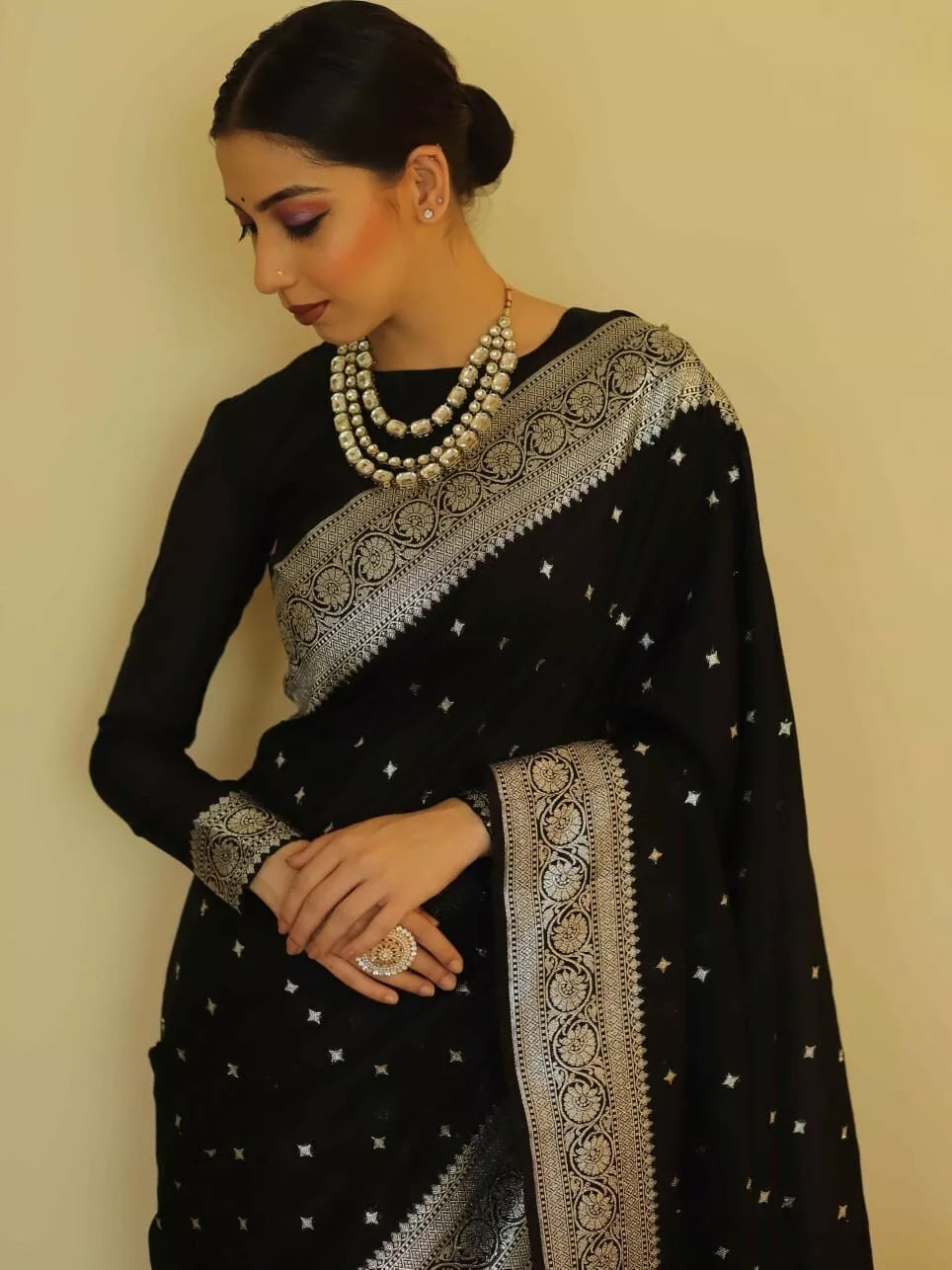 Black Designer Banarasi Soft Silk Saree & Blouse