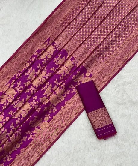 Designer Women's Lichi Silk Saree With Blouse, Traditional Wedding Sari