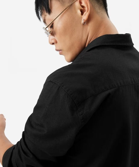 Cotton Linen Bold Black Cotton Linen Shirts