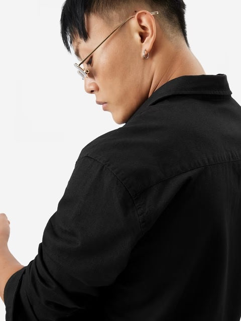 Cotton Linen Bold Black Cotton Linen Shirts