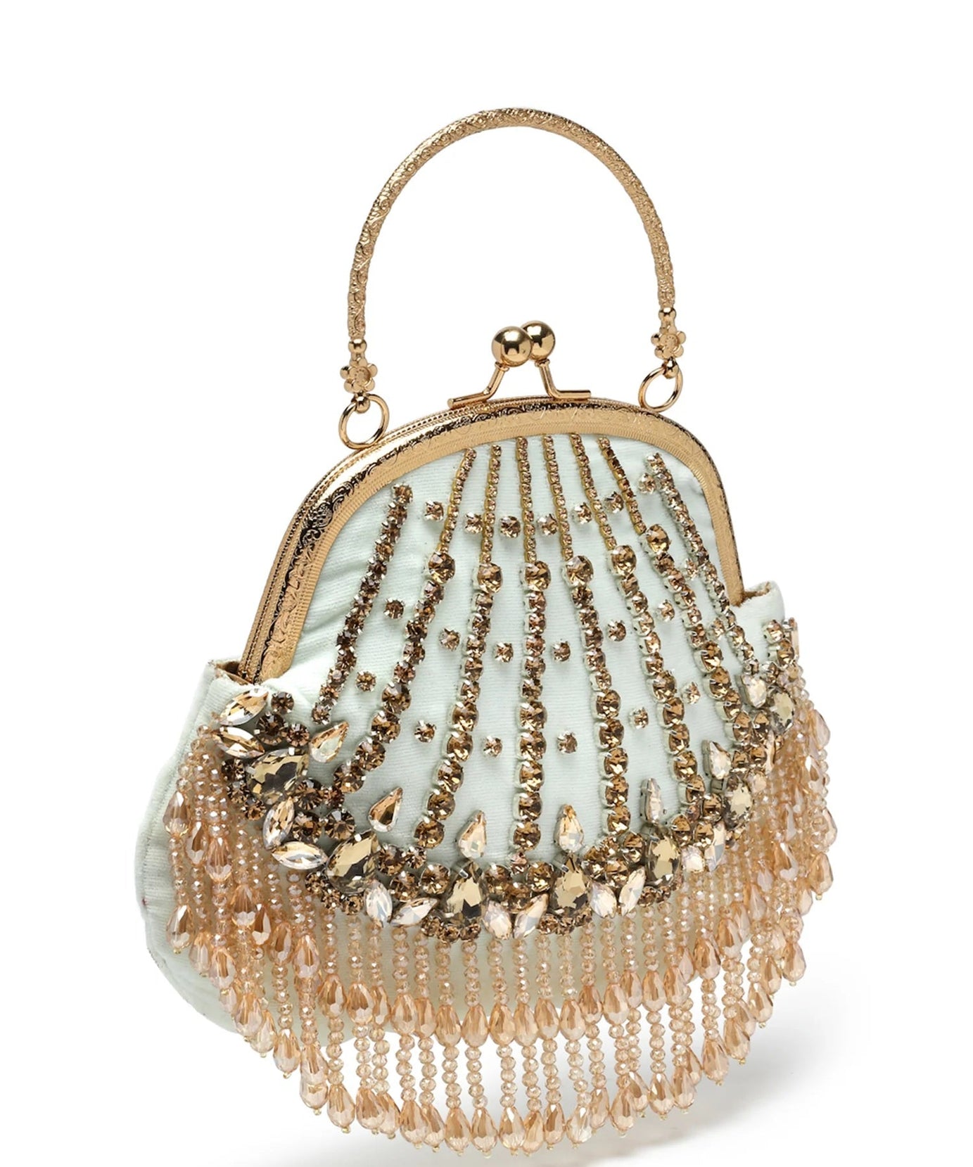 Dangle Stone Work Embellished Velvet Purse Clutch