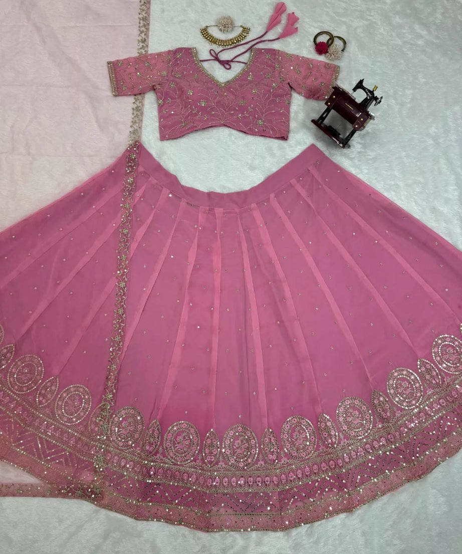 Style Faux Georgette Lehenga Blouse Dupatta