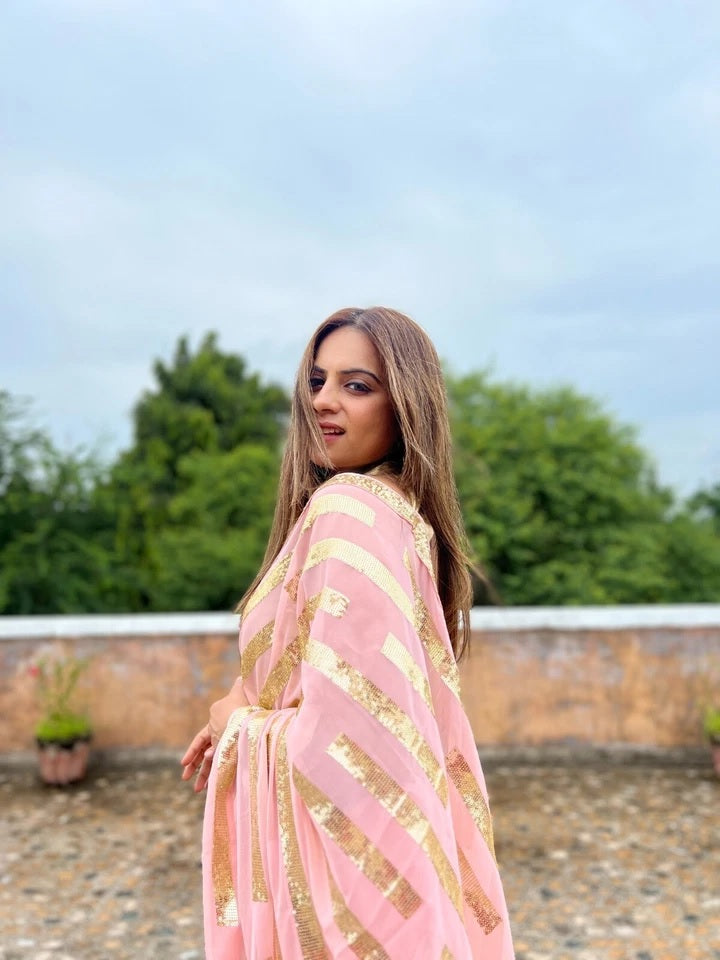 Georgette Beautiful Wedding Party Wear Saree & Blouse 11-JR