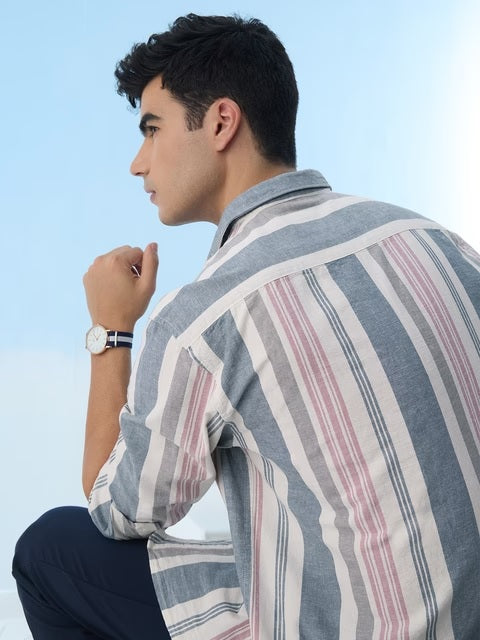 Stripes Marine Cotton Linen Shirts