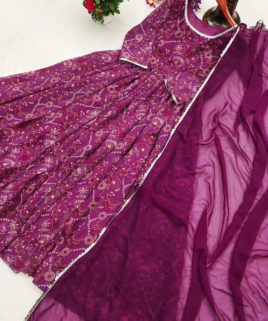 Faux Georgette Long Anarkali Gown & Dupatta