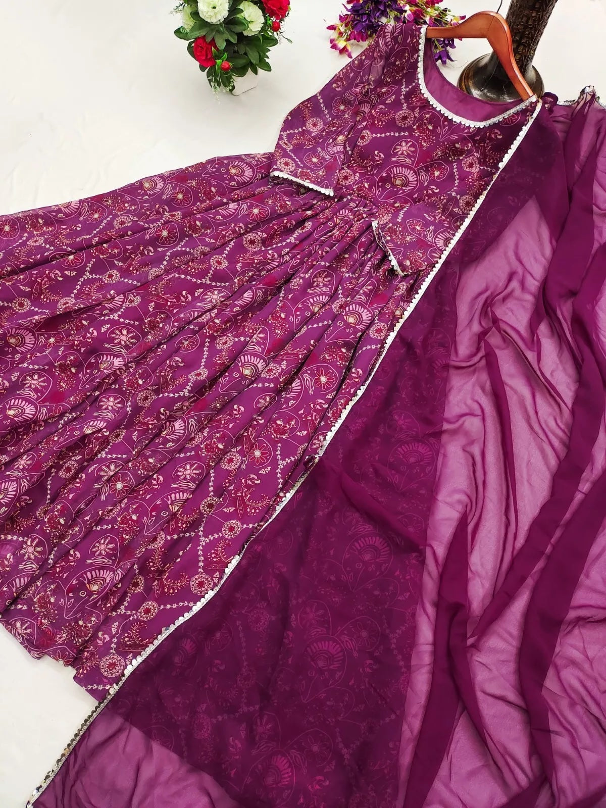 Faux Georgette Long Anarkali Gown & Dupatta