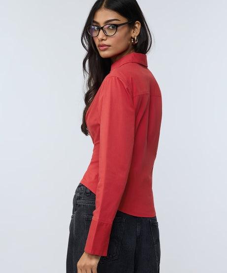 Cherry Red Fitted  Women Shirts