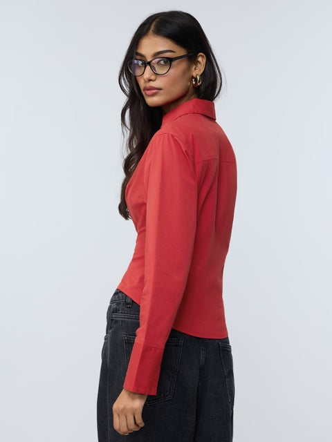 Cherry Red Fitted  Women Shirts