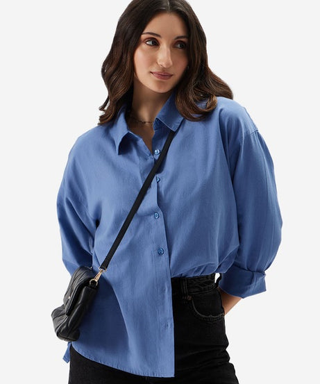 Cotton Linen River Blue Women Shirts