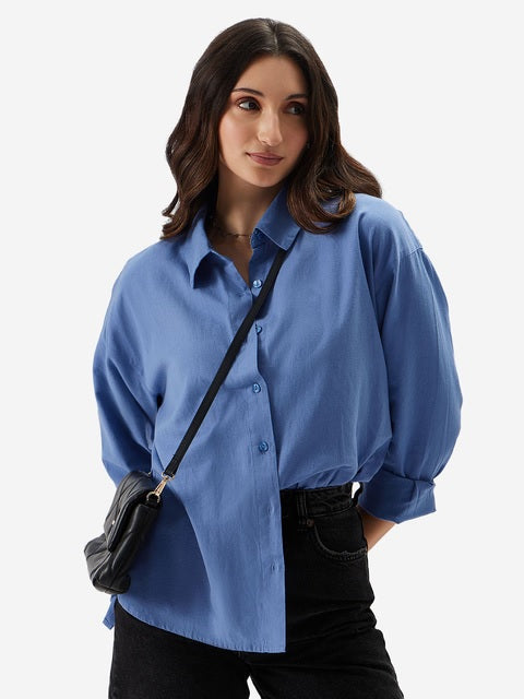 Cotton Linen River Blue Women Shirts