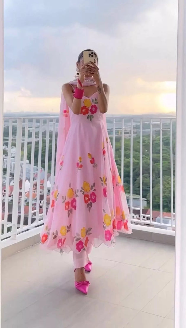 Silk Organza Stitched Beautiful Classic Anarkali Top Pant & Dupatta