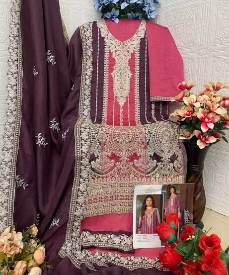 Heavy Vichitra With Embroidery Work Pakistani Top Bottom & Dupatta