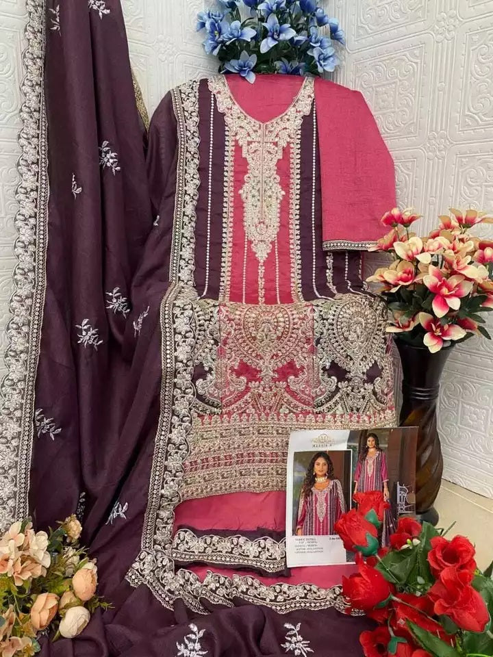 Heavy Vichitra With Embroidery Work Pakistani Top Bottom & Dupatta