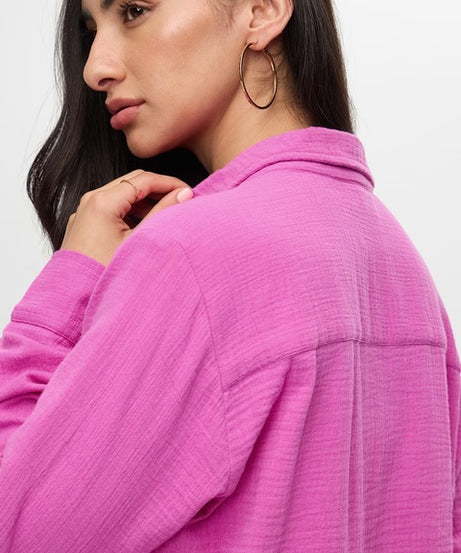 Textured Shirt Phlox Pink Women Boyfriend Shirts
