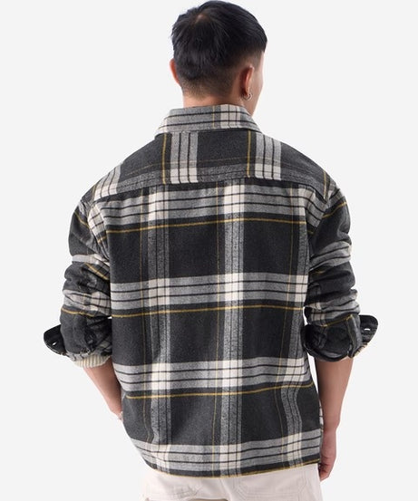 Plaid  Black and Grey Men Shackets