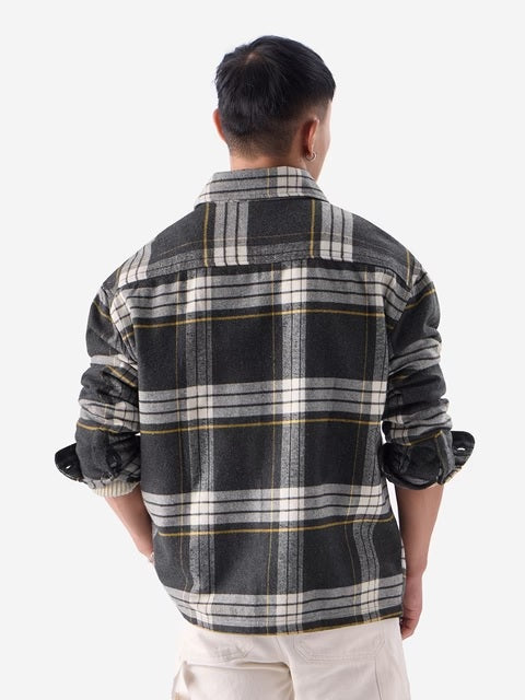Plaid  Black and Grey Men Shackets