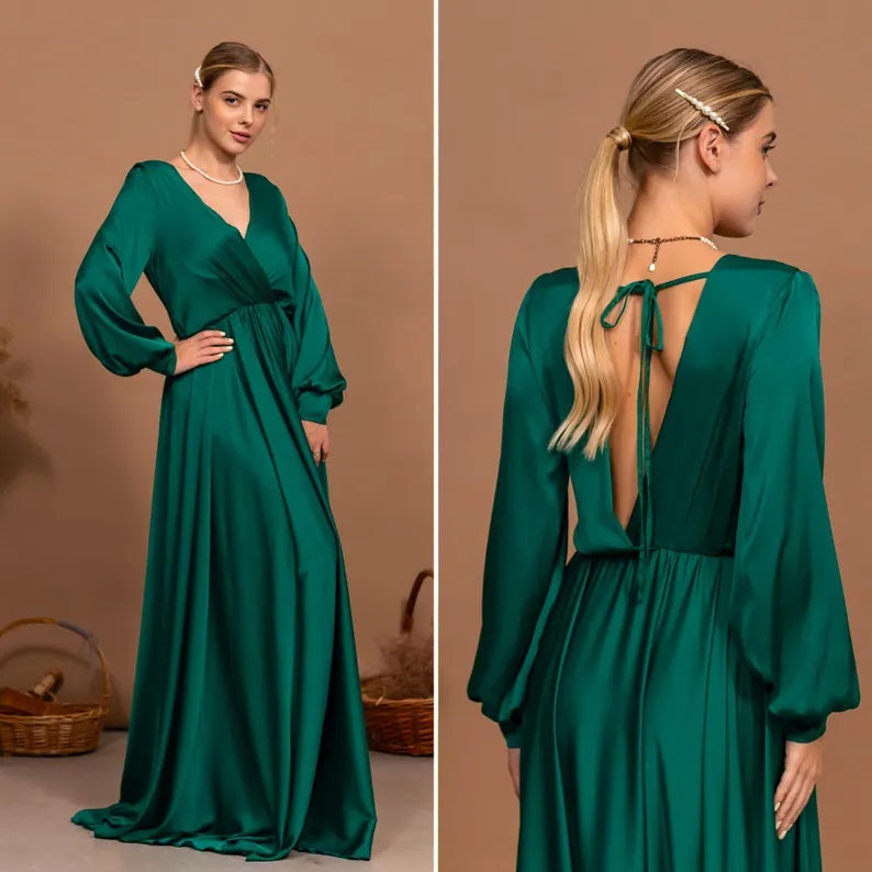 Premium Satin Multi-Way Evening Dress with Long Train - Custom Fit