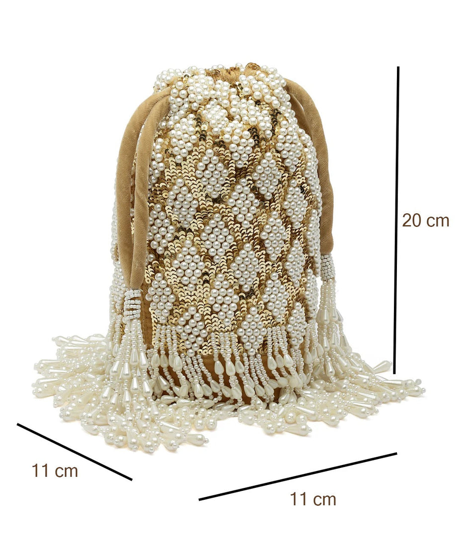 Dangle Diamond Embellished Velvet Potli Bag