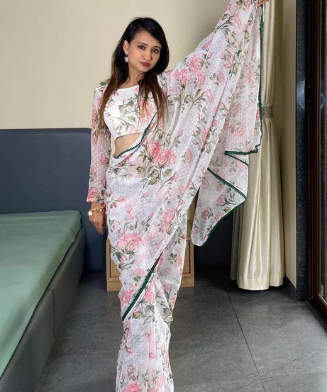 Pure Soft Georgette Silk Ready To Wear Sari With Blouse